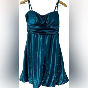Teal dress with sequins (perfect for the holidays!)